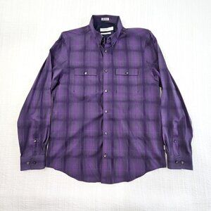 Calvin Klein Liquid Cotton Button Up Shirt Men's M Purple Plaid EUC LN Old Money